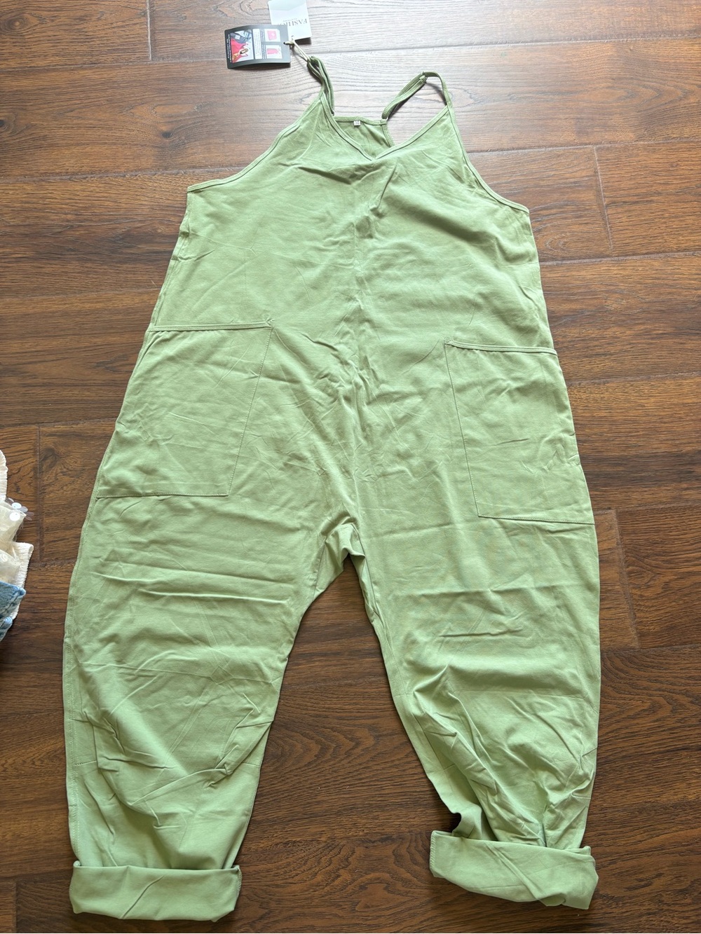 Light Green Cotton Jumpsuit Romper with Pockets
